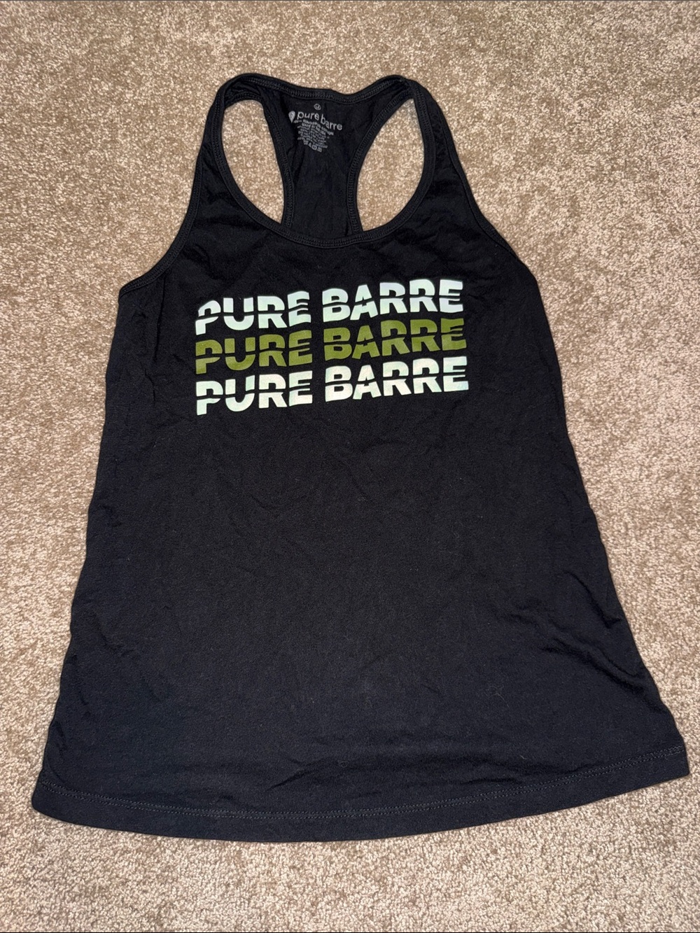 Pure Barre Black Racerback Tank with Gradient Olive Logo - Medium